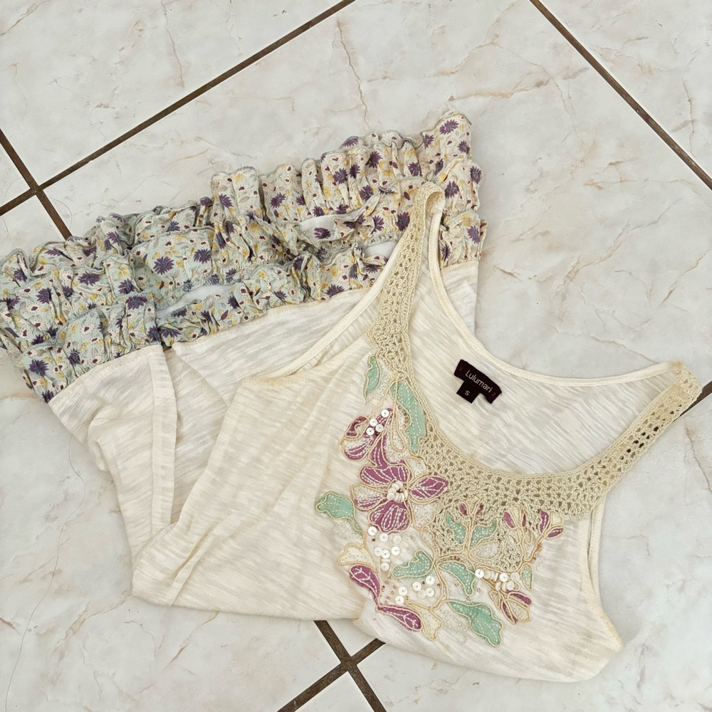 Lulumari Beaded Floral Tank Top – Size Small